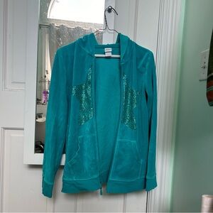 Circo Velour Velvet Sequin Star Y2k Teal Zip Up Hoodie